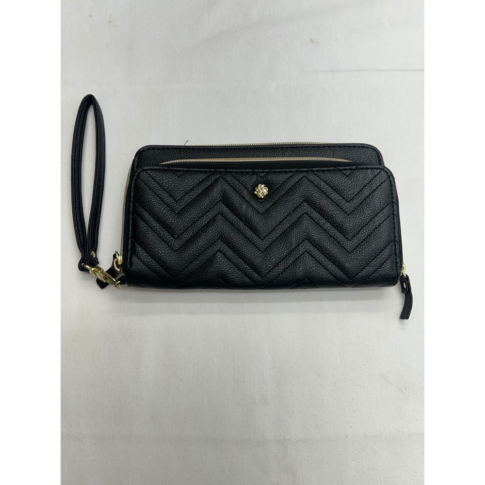 Unbranded Wristlet Wallet Women OS Black Quilted Chevron Double Zip